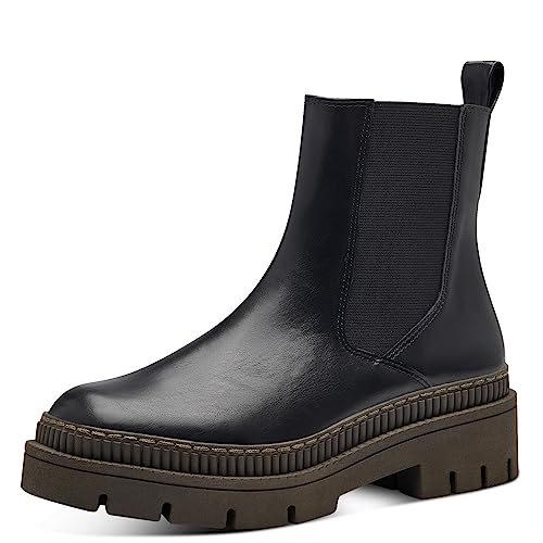 MARCO TOZZI Damen Chelsea Boots aus Kunstleder Plateau, Schwarz (Black/Khaki), 42 von MARCO TOZZI