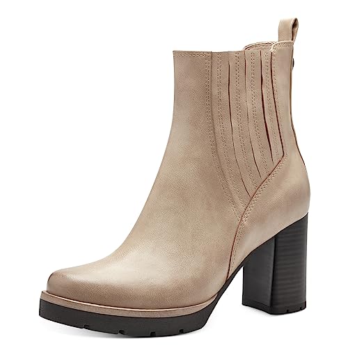 MARCO TOZZI Damen Chelsea Boots aus Kunstleder mit Absatz, Grau (Taupe), 39 von MARCO TOZZI