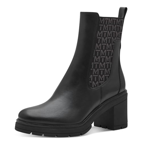 MARCO TOZZI Damen Chelsea Boots aus Kunstleder mit Blockabsatz, Schwarz (Black Comb), 38 EU von MARCO TOZZI
