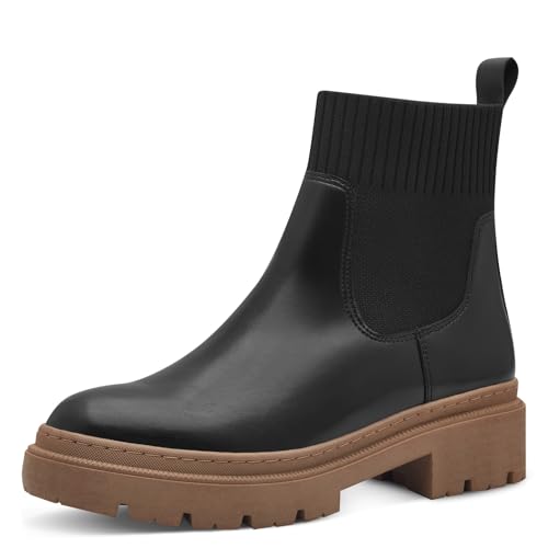 MARCO TOZZI Damen Chelsea Boots aus Kunstleder mit Plateau, Schwarz (Black/Nature), 37 EU von MARCO TOZZI