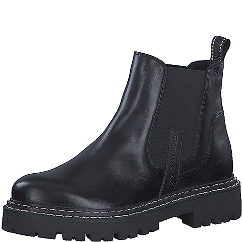 MARCO TOZZI Damen Chelsea Boots aus Leder Blockabsatz, Schwarz (Black/White), 36 von MARCO TOZZI