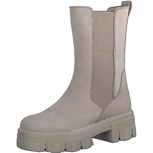 MARCO TOZZI Damen Chelsea Boots aus Leder Plateau, Braun (Taupe Nubuck), 39 von MARCO TOZZI