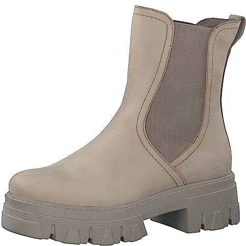 MARCO TOZZI Damen Chelsea Boots aus Leder Plateau, Braun (Taupe Nubuck), 41 von MARCO TOZZI