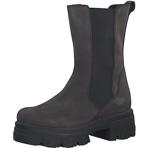 MARCO TOZZI Damen Chelsea Boots aus Leder Plateau, Grau (Anthracite N.C), 39 von MARCO TOZZI