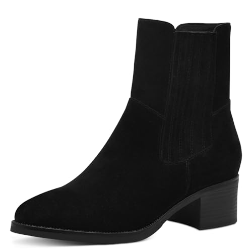 MARCO TOZZI Damen Chelsea Boots aus Leder mit Absatz, Schwarz (Black), 40 EU von MARCO TOZZI