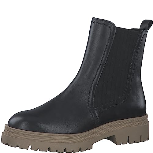 MARCO TOZZI Damen Chelsea Boots aus Leder mit Absatz, Schwarz (Black/Nature), 38 von MARCO TOZZI