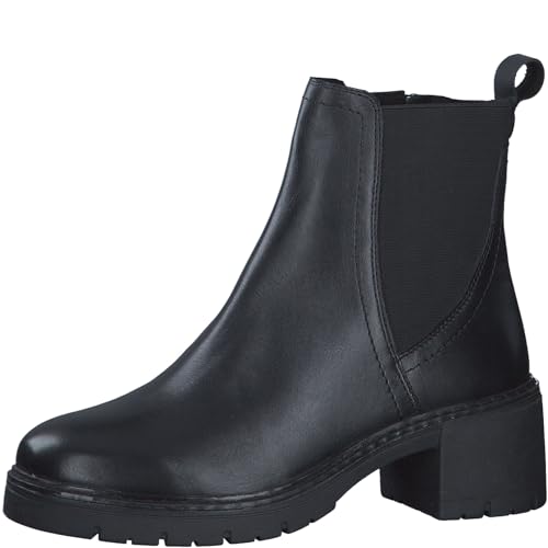 MARCO TOZZI Damen Chelsea Boots aus Leder mit Blockabsatz, Schwarz (Black), 37 EU von MARCO TOZZI