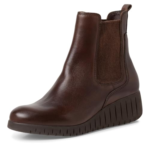 MARCO TOZZI Damen Chelsea Boots aus Leder mit Keilabsatz, Braun (Cognac), 41 EU von MARCO TOZZI