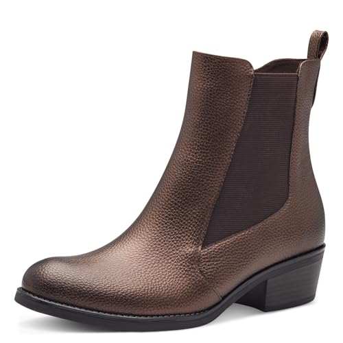 MARCO TOZZI Damen Chelsea Boots mit Blockabsatz mit Reißverschluss, Braun (Bronce), 41 EU von MARCO TOZZI