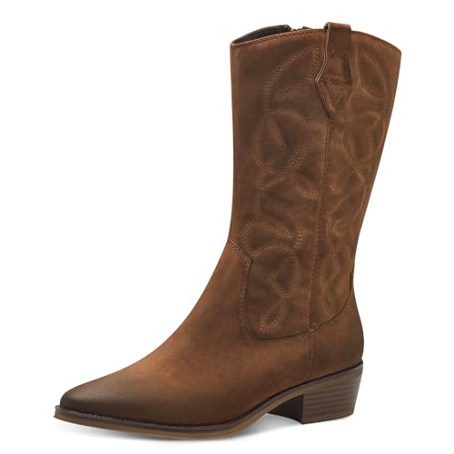 MARCO TOZZI Damen Hohe Stiefel mit Absatz Cowboy Spitz, Braun (Cognac), 36 EU von MARCO TOZZI