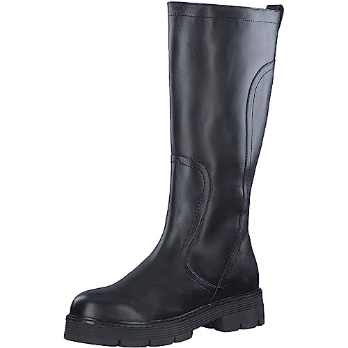 MARCO TOZZI Damen Langschaftstiefel ohne Absatz aus Leder Kniehoch, Schwarz (Black), 38 von MARCO TOZZI