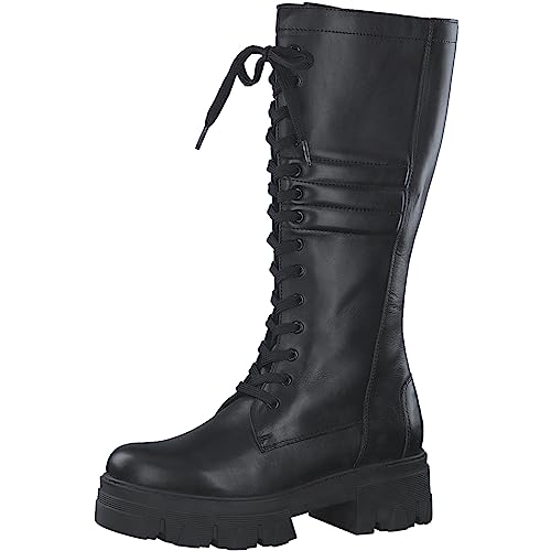 MARCO TOZZI Damen Langschaftstiefel ohne Absatz aus Leder Plateau, Schwarz (Black), 36 von MARCO TOZZI