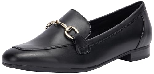 MARCO TOZZI Damen Loafer mit Absatz Elegant Vegan, Schwarz (Black Gold), 41 EU von MARCO TOZZI