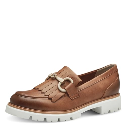 MARCO TOZZI Damen Loafer mit Absatz mit Plateausohle Vegan, Braun (Cognac), 37 EU von MARCO TOZZI