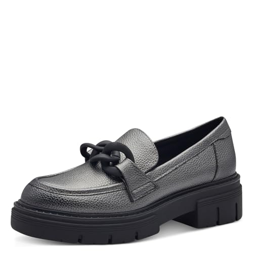 MARCO TOZZI Damen Loafer ohne Absatz Vegan mit Plateau, Silber (Pewter), 42 EU von MARCO TOZZI