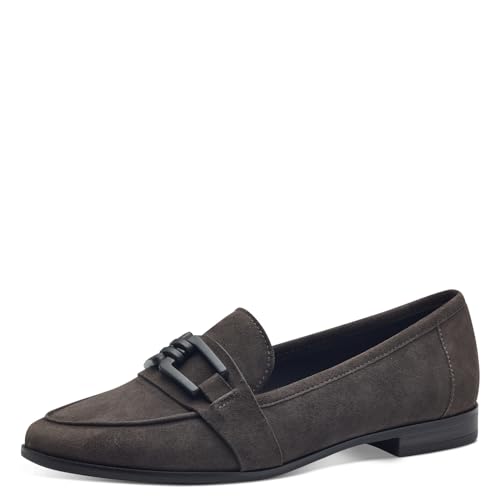MARCO TOZZI Damen Loafer ohne Absatz aus Leder Flach, Grau (Graphite), 40 EU von MARCO TOZZI