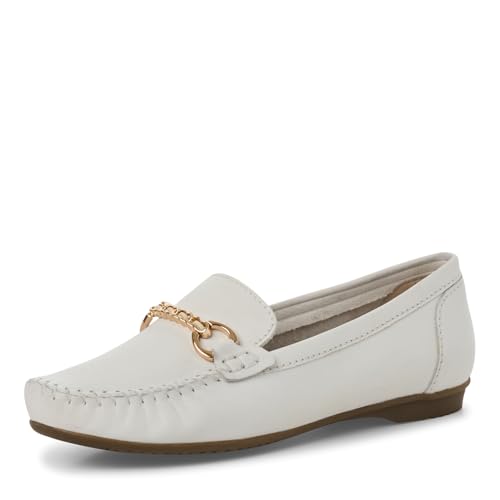 MARCO TOZZI Damen Mokassins aus Leder Runde Spitze, Weiß (White), 38 EU von MARCO TOZZI