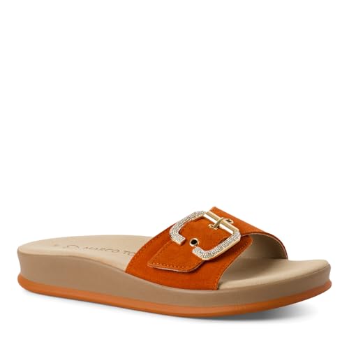 MARCO TOZZI Damen Pantoletten aus Leder mit Klettverschluss, Orange (Mango), 38 EU von MARCO TOZZI
