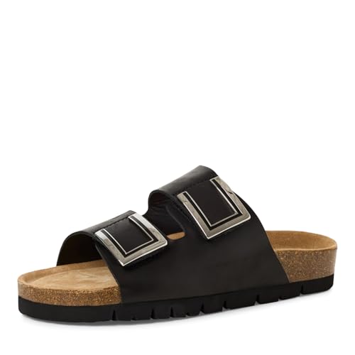 MARCO TOZZI Damen Pantoletten aus Leder mit Klettverschluss, Schwarz (Black), 36 EU von MARCO TOZZI