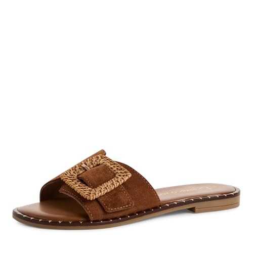 MARCO TOZZI Damen Pantoletten aus Leder mit Schnalle, Braun (Cognac Comb), 39 EU von MARCO TOZZI