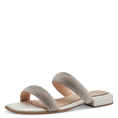 MARCO TOZZI by Guido Maria Kretschmer Damen Pantoletten mit Blockabsatz Glitzer, Weiß (Ivory Patent), 36 EU von MARCO TOZZI