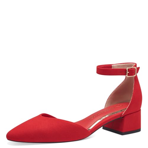 MARCO TOZZI Damen Pumps mit Riemen Glitzer Vegan, Rot (Cherry), 36 EU von MARCO TOZZI