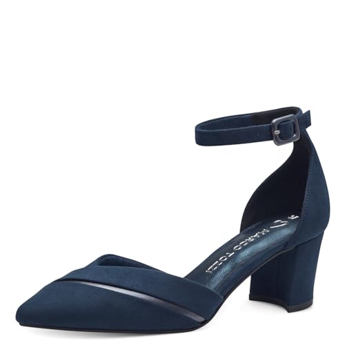 MARCO TOZZI Damen Pumps mit Riemen Spitz Vegan, Blau (Navy Comb), 41 EU von MARCO TOZZI