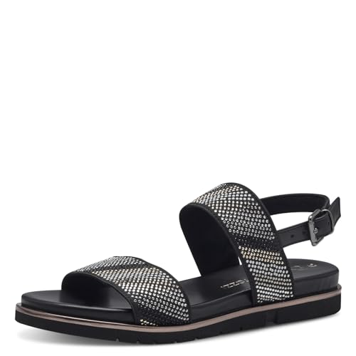 MARCO TOZZI Damen Sandalen flach Glitzer Vegan, Schwarz (Black Comb), 36 EU von MARCO TOZZI