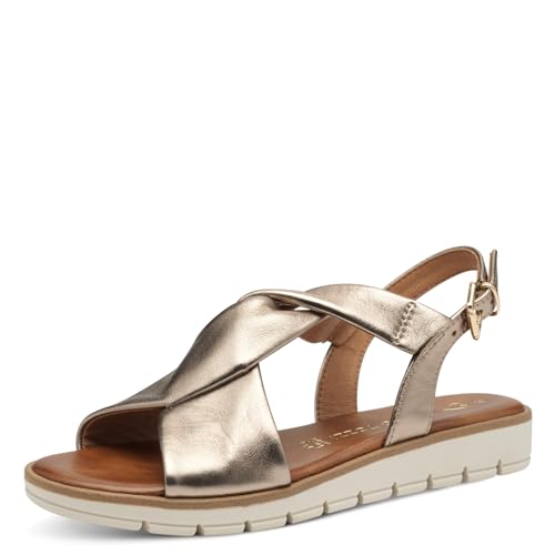 MARCO TOZZI Damen Sandalen flach aus Leder Elegant, Metallisch (Rose metallic), 41 EU von MARCO TOZZI