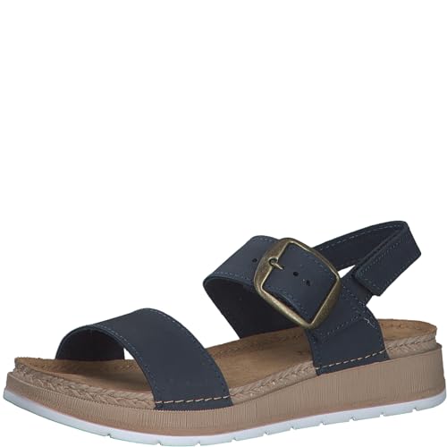 MARCO TOZZI Damen Sandalen flach aus Leder mit Klettverschluss, Blau (Navy Nubuck), 37 EU von MARCO TOZZI