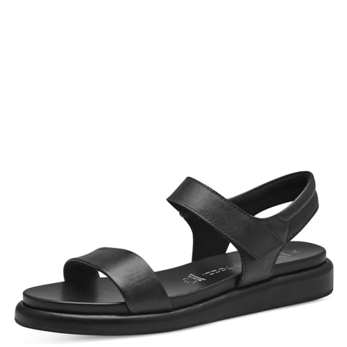 MARCO TOZZI Damen Sandalen flach aus Leder mit Klettverschluss, Schwarz (Schwarz), 37 EU von MARCO TOZZI