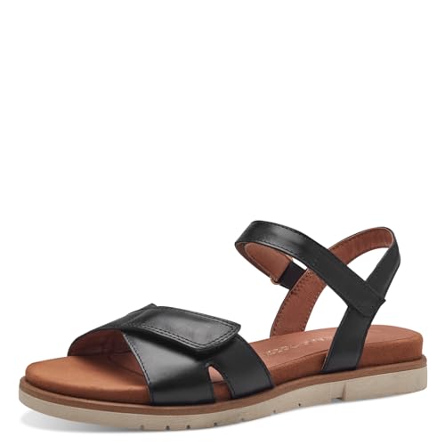 MARCO TOZZI Damen Sandalen flach aus Leder mit Klettverschluss, Schwarz (Schwarz), 38 EU von MARCO TOZZI