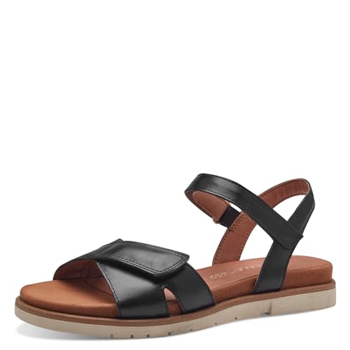 MARCO TOZZI Damen Sandalen flach aus Leder mit Klettverschluss, Schwarz (Schwarz), 39 EU von MARCO TOZZI