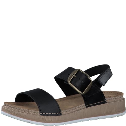 MARCO TOZZI Damen Sandalen flach aus Leder mit Klettverschluss, Schwarz (Schwarz), 40 EU von MARCO TOZZI