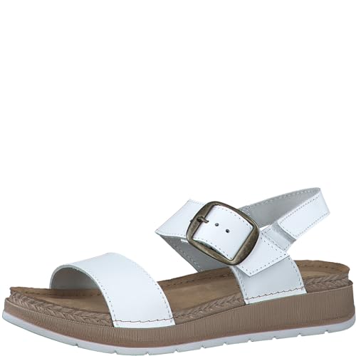 MARCO TOZZI Damen Sandalen flach aus Leder mit Klettverschluss, Weiß (White), 37 EU von MARCO TOZZI