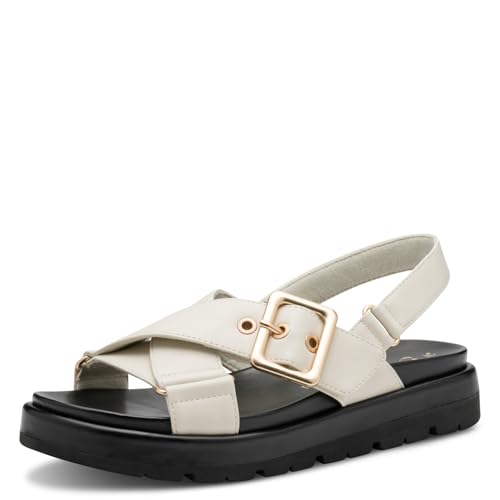 MARCO TOZZI Damen Sandalen flach mit Klettverschluss Bequem, Beige (Cream), 39 EU von MARCO TOZZI