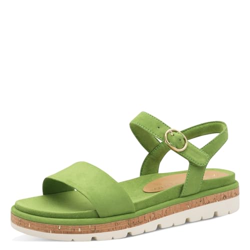 MARCO TOZZI Damen Sandalen flach mit Klettverschluss Bequem, Grün (Apple), 38 EU von MARCO TOZZI