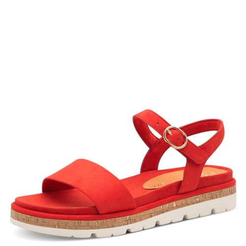 MARCO TOZZI Damen Sandalen flach mit Klettverschluss Bequem, Rot (Fire), 40 EU von MARCO TOZZI