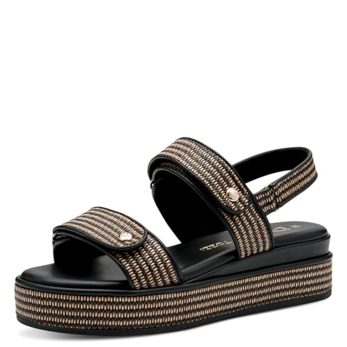 MARCO TOZZI Damen Sandalen flach mit Klettverschluss Plateau, Schwarz (Black Comb), 41 EU von MARCO TOZZI