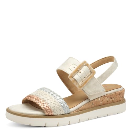 MARCO TOZZI Damen Sandalen flach mit Klettverschluss Sommer, Gold (Dune met.Comb), 39 EU von MARCO TOZZI