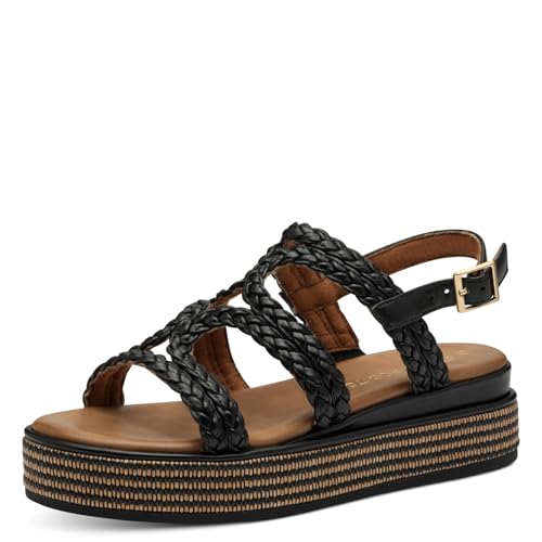 MARCO TOZZI Damen Sandalen flach mit Schließe Plateau, Schwarz (Black), 38 EU von MARCO TOZZI