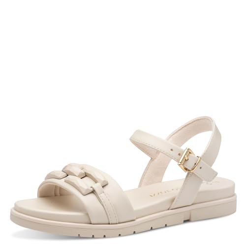 MARCO TOZZI Damen Sandalen flach mit Schließe Sommer, Beige (Cream), 39 EU von MARCO TOZZI