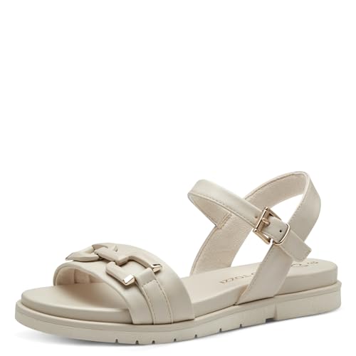 MARCO TOZZI Damen Sandalen flach mit Verstellbarem Riemen Vegan, Beige (Cream), 39 EU von MARCO TOZZI