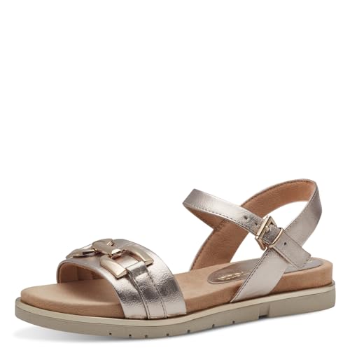 MARCO TOZZI Damen Sandalen flach mit Verstellbarem Riemen Vegan, Beige (Platinum), 36 EU von MARCO TOZZI