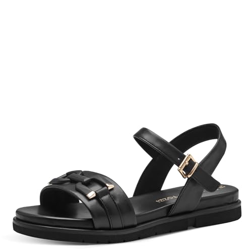 MARCO TOZZI Damen Sandalen flach mit Verstellbarem Riemen Vegan, Schwarz (Schwarz), 37 EU von MARCO TOZZI