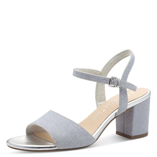 MARCO TOZZI Damen Sandalen mit Absatz Blockabsatz, Silber (Silver), 40 EU von MARCO TOZZI