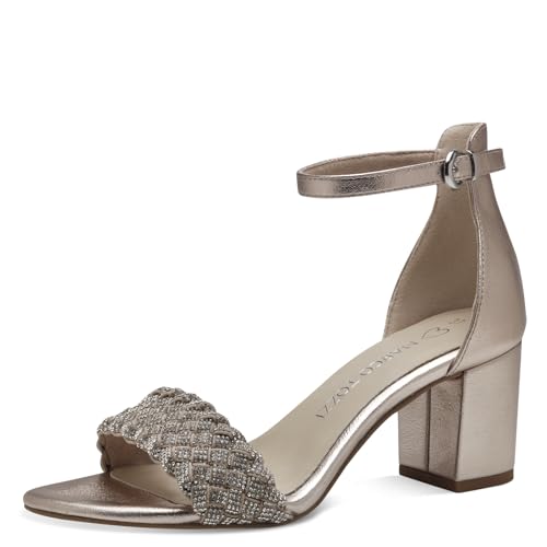 MARCO TOZZI Damen Sandalen mit Absatz Elegant Blockabsatz, Gold (Platinum comb), 38 EU von MARCO TOZZI