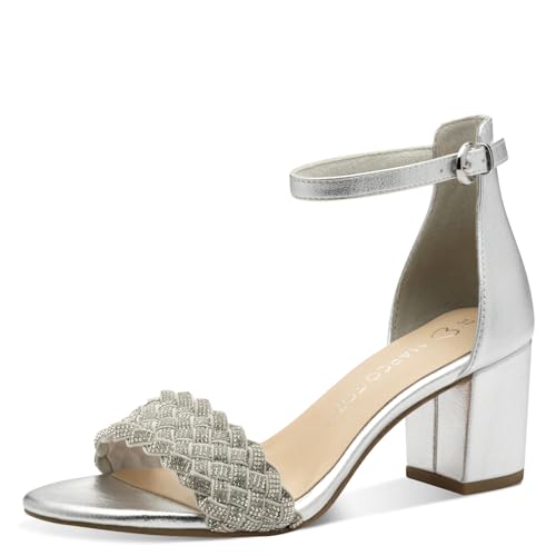 MARCO TOZZI Damen Sandalen mit Absatz Elegant Blockabsatz, Silber (Silver Comb), 41 EU von MARCO TOZZI