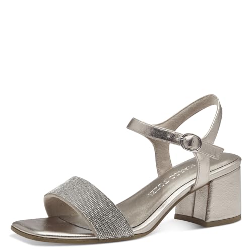 MARCO TOZZI Damen Sandalen mit Absatz Glitzer Elegant, Beige (Platinum), 36 EU von MARCO TOZZI