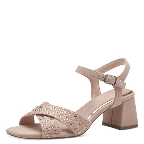 MARCO TOZZI Damen Sandalen mit Absatz Glitzer Vegan, Beige (Powder), 40 EU von MARCO TOZZI